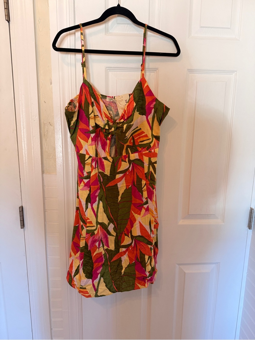 Rewind Tropical Leaf Mini Dress - Pink, Green, Orange